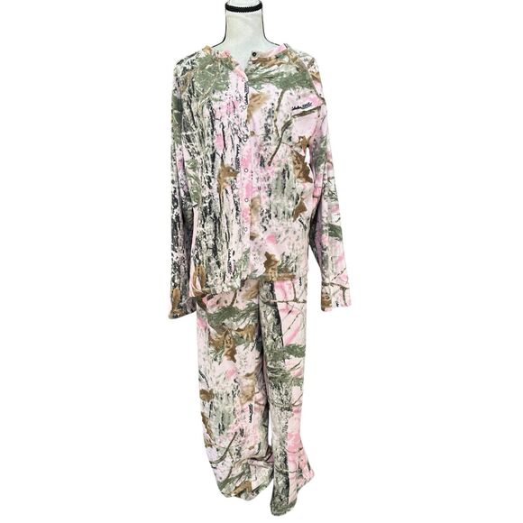 Cabela’s Women’s 2XL Pink Camo Fleece Pajama Set Snap Top & Pants Hunting - Picture 1 of 8